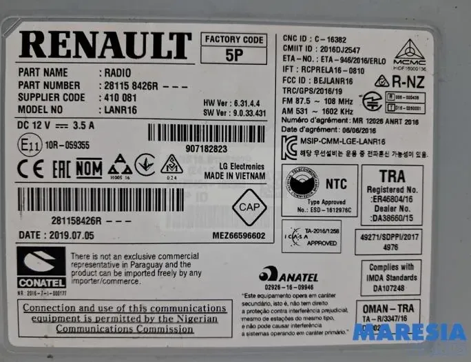 RENAULT Megane 4 generation (2016-2023) Lecteur de musique sans GPS 281158426R,281155390R,281150974R,907182823,9033431,00281158426R 34496258