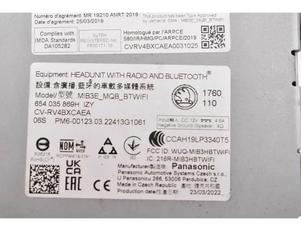 SKODA Fabia 3 generation (2014-2021) Lecteur de musique avec GPS 654035869H 34413358